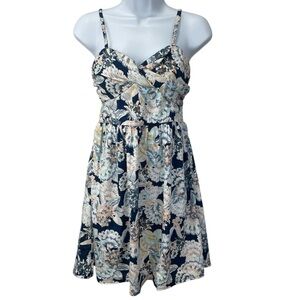 Roxy Blue White Floral Spaghetti Strap Sun Dress Size M